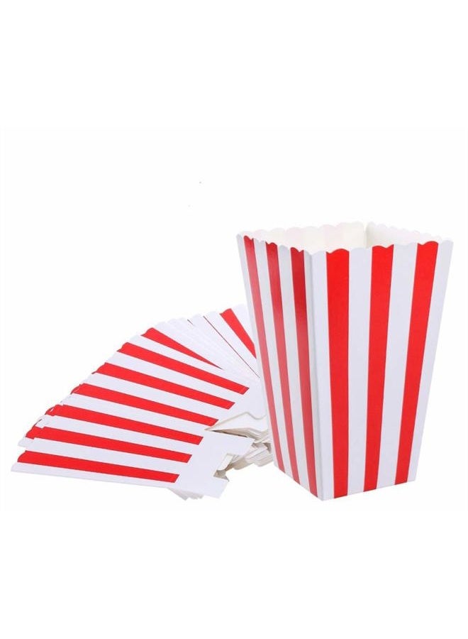 XIEHE 24 Pack Red Striped Popcorn Boxes - Carnival Parties Mini Paper Popcorn and Candy Containers, Party Supplies for Movie Nights - Image 1